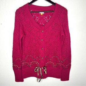 ANTHROPOLOGIE Liefsdottir Pink Lace Cardigan Wool Mohair Size Medium